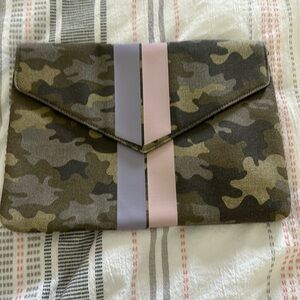 Stella & Dot Camouflage Clutch with Pink and Lavender Stripe